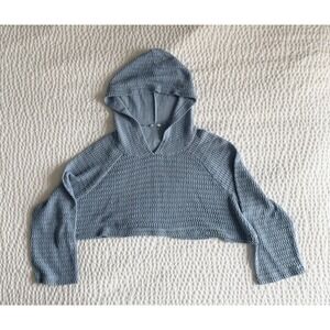 Kimchi Blue Blue Cropped Open Knit Hoodie Sweater Y2K Boho Urban Outfitters